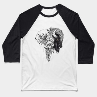 Buffalo Bison Wild Animal Nature Illustration Art Tattoo Baseball T-Shirt